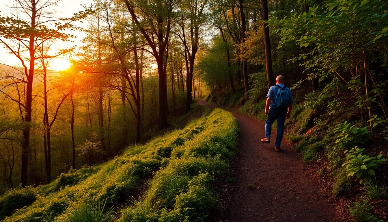 Hiker on a scenic trail surrounded by lush greenery, capturing the essence of a rewarding hike in nature.