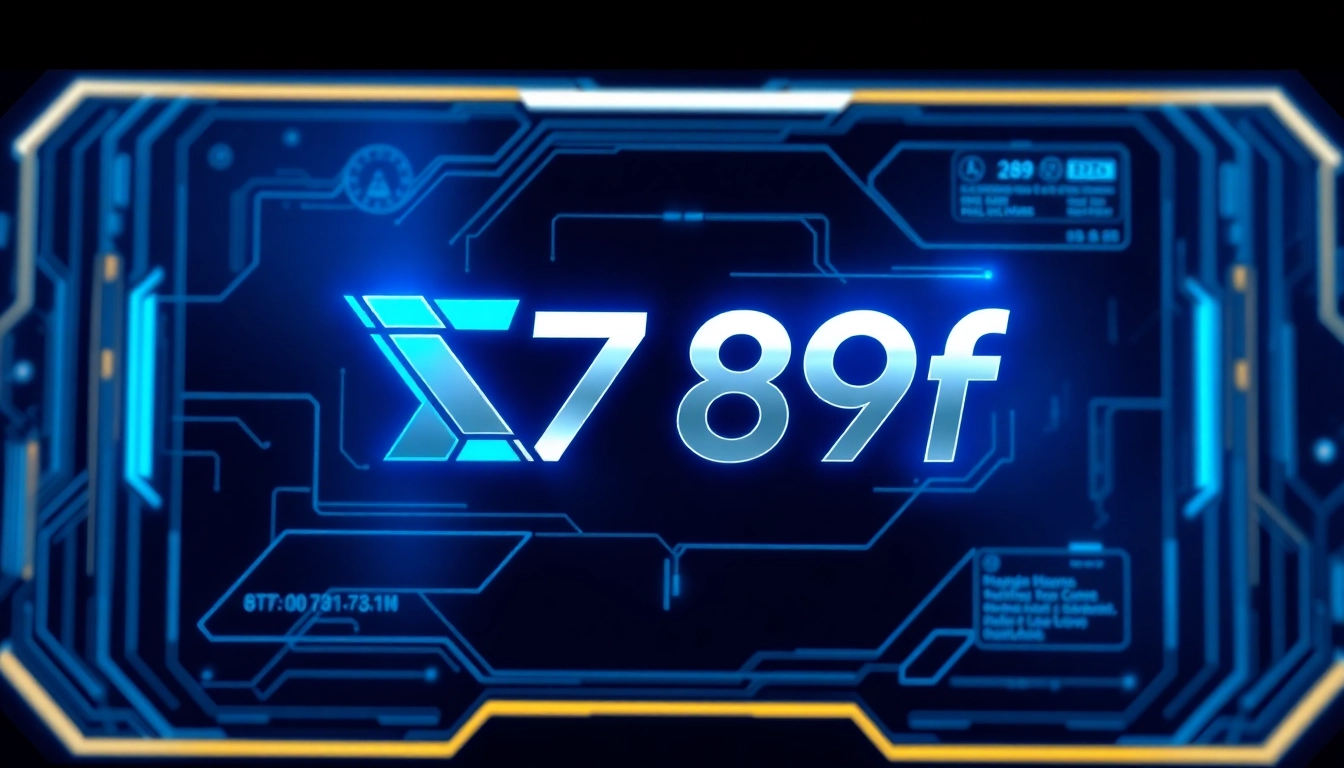789f brand logo displayed on a high-tech digital screen, emphasizing modern technology and innovation, with a clean, professional look suitable for website branding.