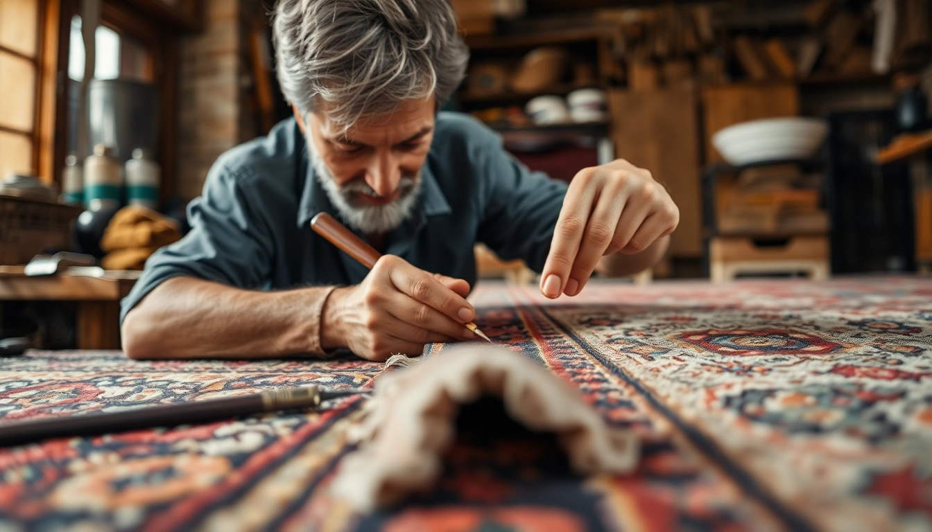 Expert restoring a perfect Restauro Tappeti milano with fine craftsmanship and attention to